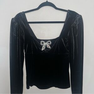 Rachel Zoe Black Velvet Blouse with Silver Embellishment